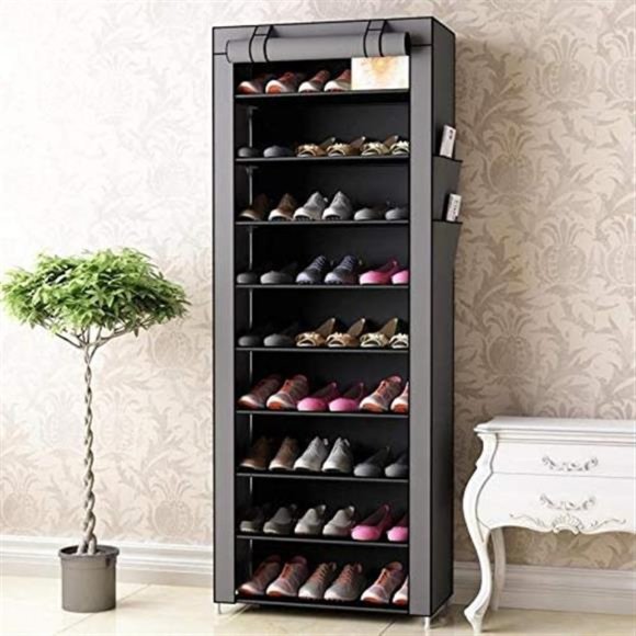 9 Tiers Shoe Rack with Dustproof Cover Closet Shoe Storage Cabinet Organizer - Picture 4 of 5